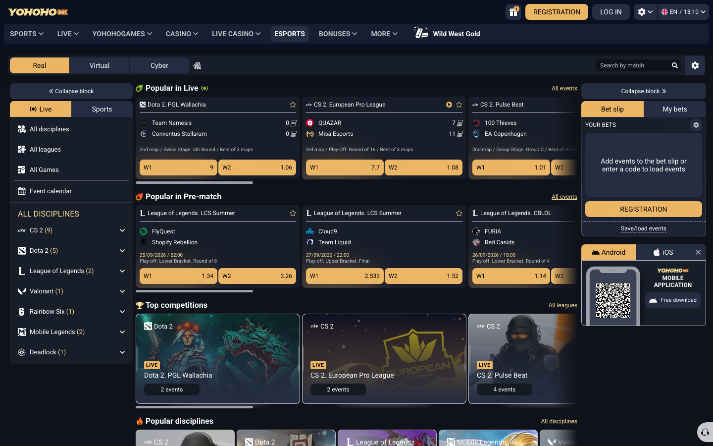 YoHoHo Bet esports betting interface