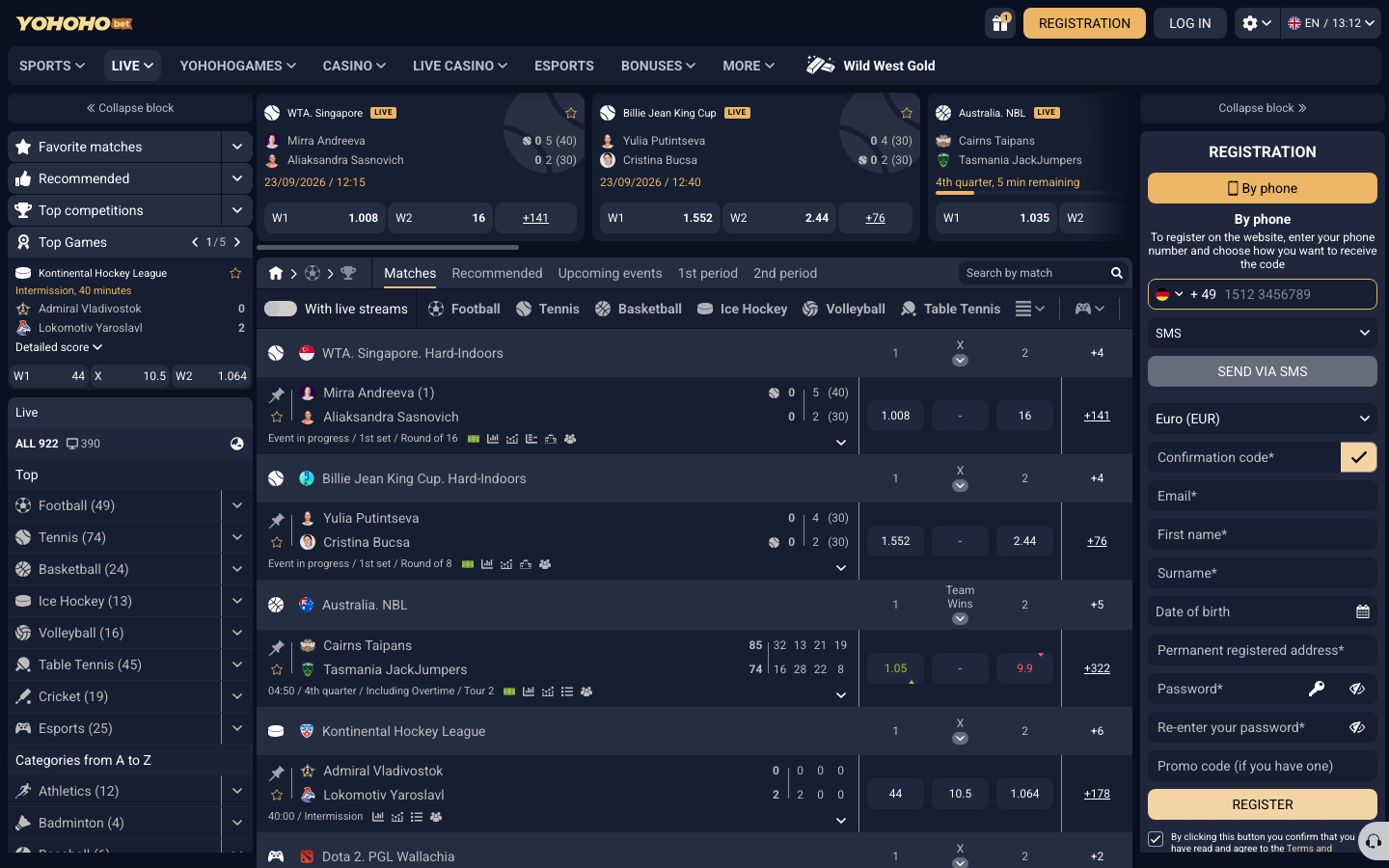 YoHoHo Bet live sports betting interface