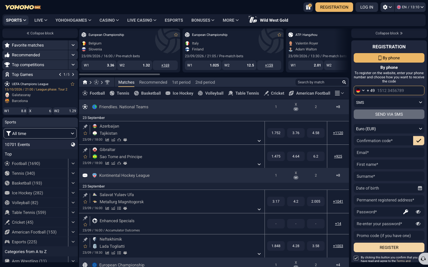 YoHoHo Bet sports betting interface